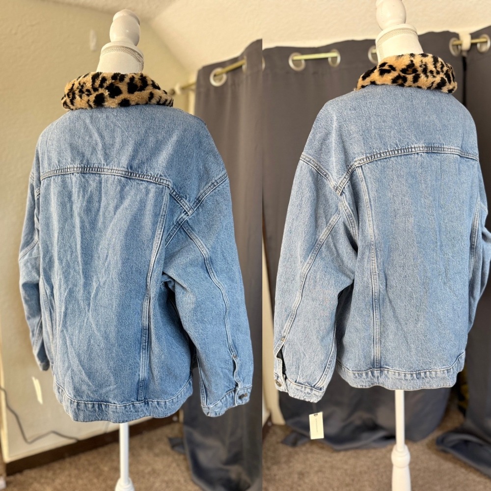 NWT Pilcro The Weston Denim Boyfriend Jacket Womens Large Leopard Collar Edition - Picture 6 of 15